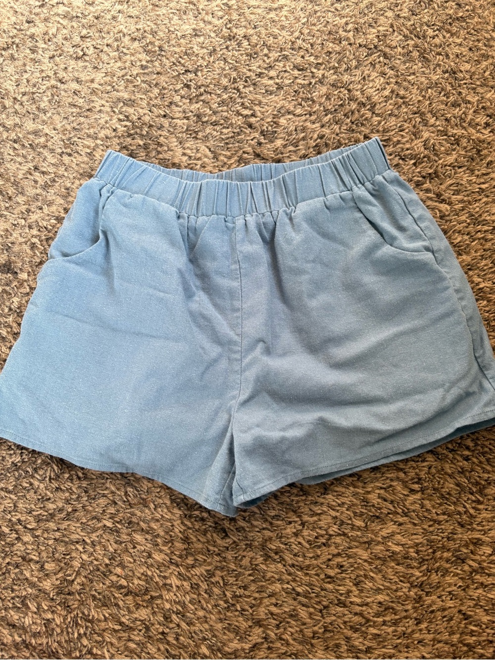 Blue Blush Light Blue Linen Cotton Shorts with Elastic Waist